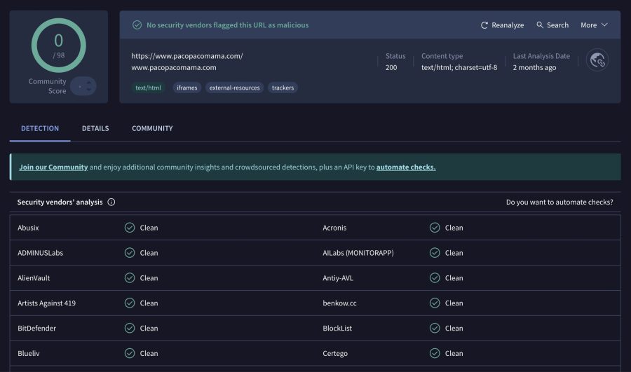 VirusTotal：安全パコパコママの