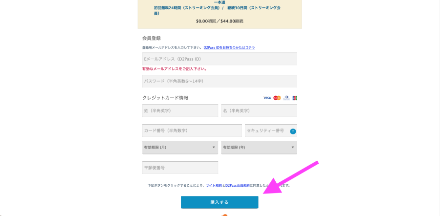 必要情報を入力して「購入する」を選択
