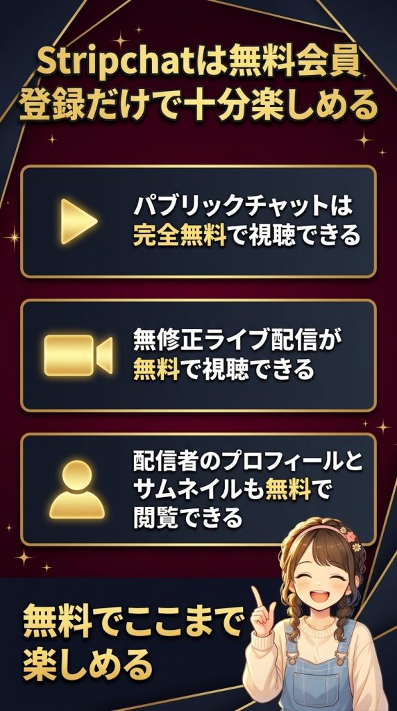 Stripchatは無料会員登録だけで十分楽しめる