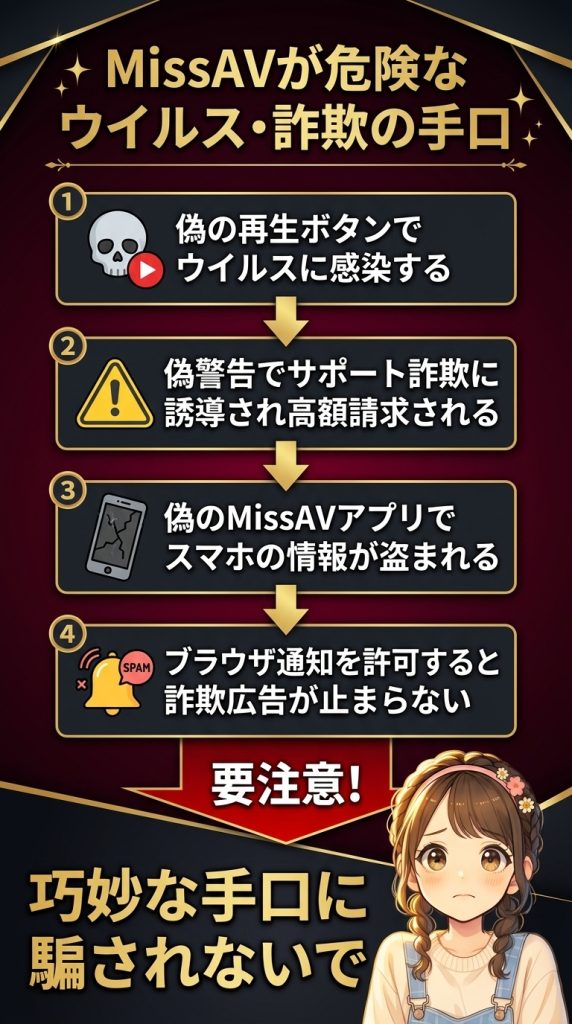 MissAVが危険なウイルス・詐欺の手口
