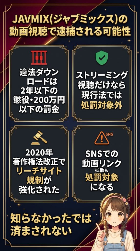 JAVMIX(ジャブミックス)の動画視聴で逮捕される可能性