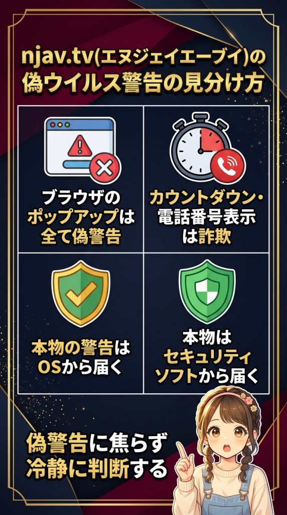 njav.tv(エヌジェイエーブイ)の偽ウイルス警告の見分け方
