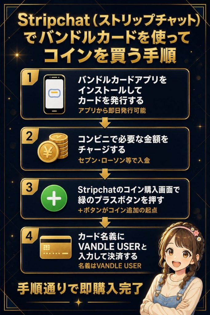 Stripchat (ストリップチャット) でバンドルカードを使ってコインを買う手順