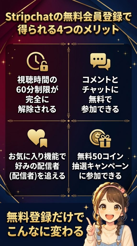 Stripchatの無料会員登録で得られる4つのメリット