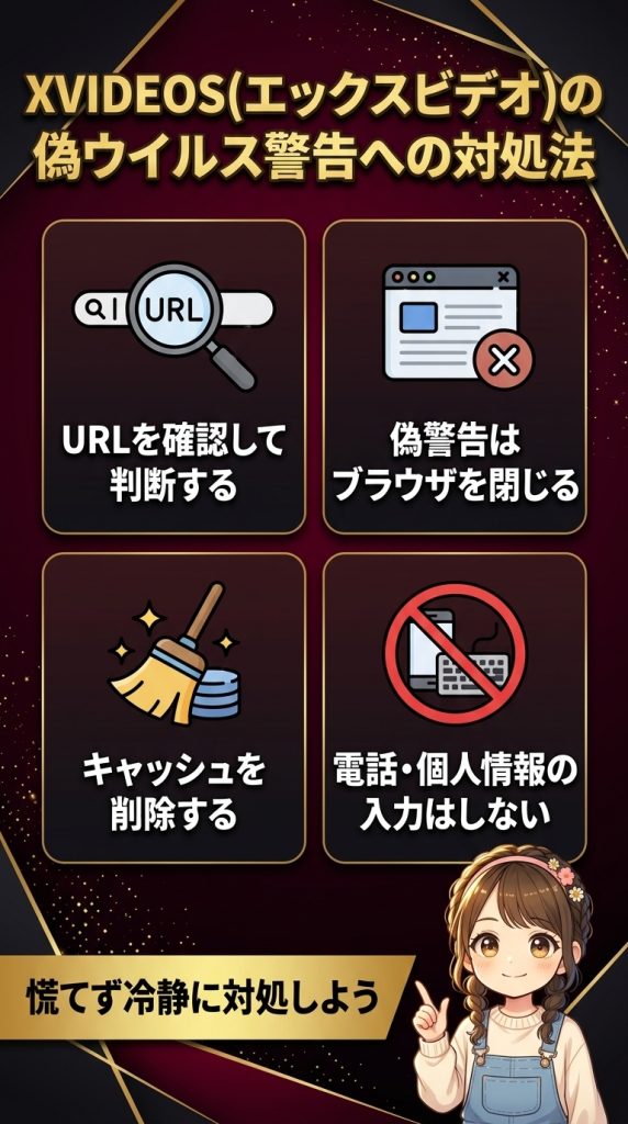 XVIDEOS(エックスビデオ)の偽ウイルス警告への対処法