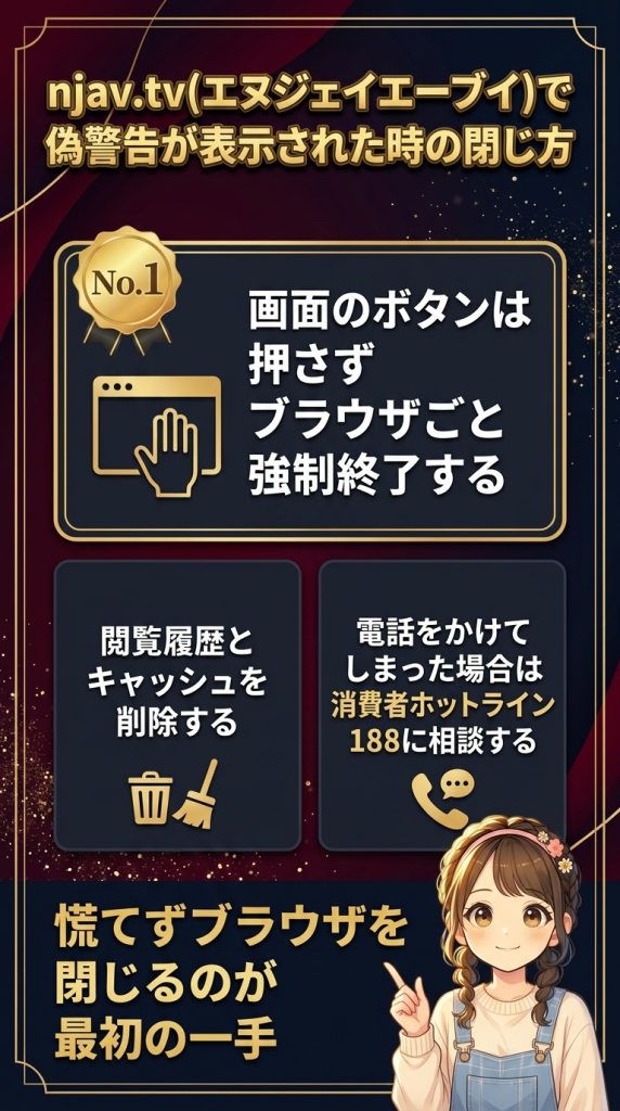 njav.tv(エヌジェイエーブイ)で偽警告が表示された時の閉じ方