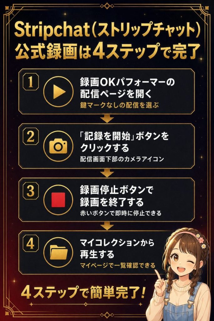 Stripchat(ストリップチャット)公式録画は4ステップで完了