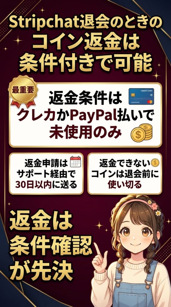 Stripchat退会のときのコイン返金は条件付きで可能