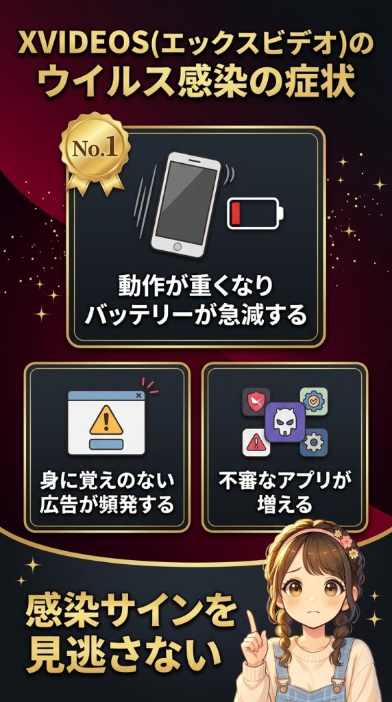 XVIDEOS(エックスビデオ)のウイルス感染の症状