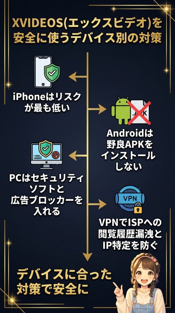 XVIDEOS(エックスビデオ)を安全に使うデバイス別の対策