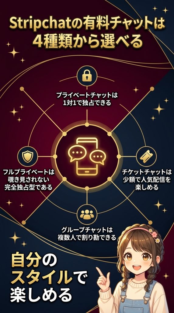 Stripchatの有料チャットは4種類から選べる