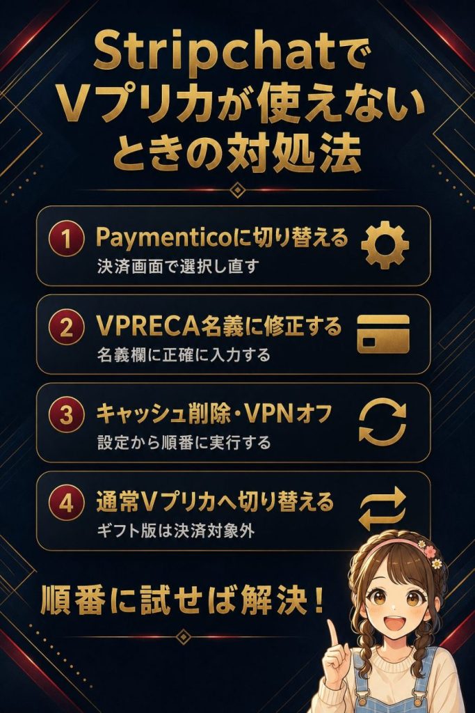 StripchatでVプリカが使えないときの対処法