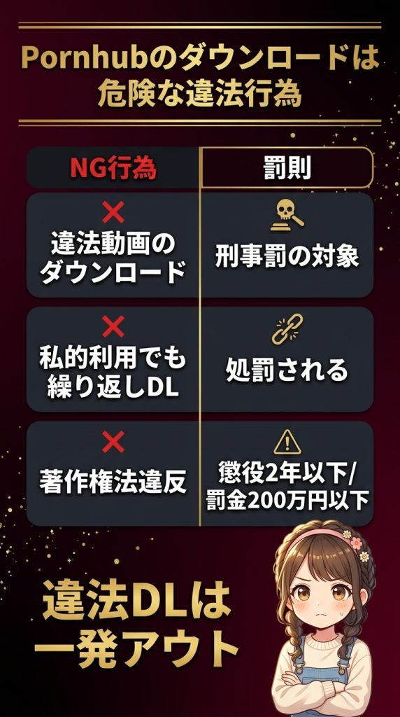 Pornhubのダウンロードは危険な違法行為