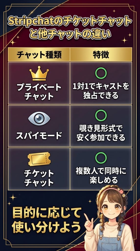 Stripchatのチケットチャットと他チャットの違い