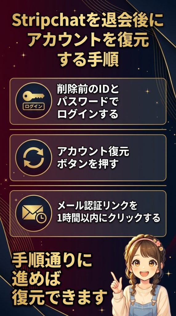 Stripchatを退会後にアカウントを復元する手順