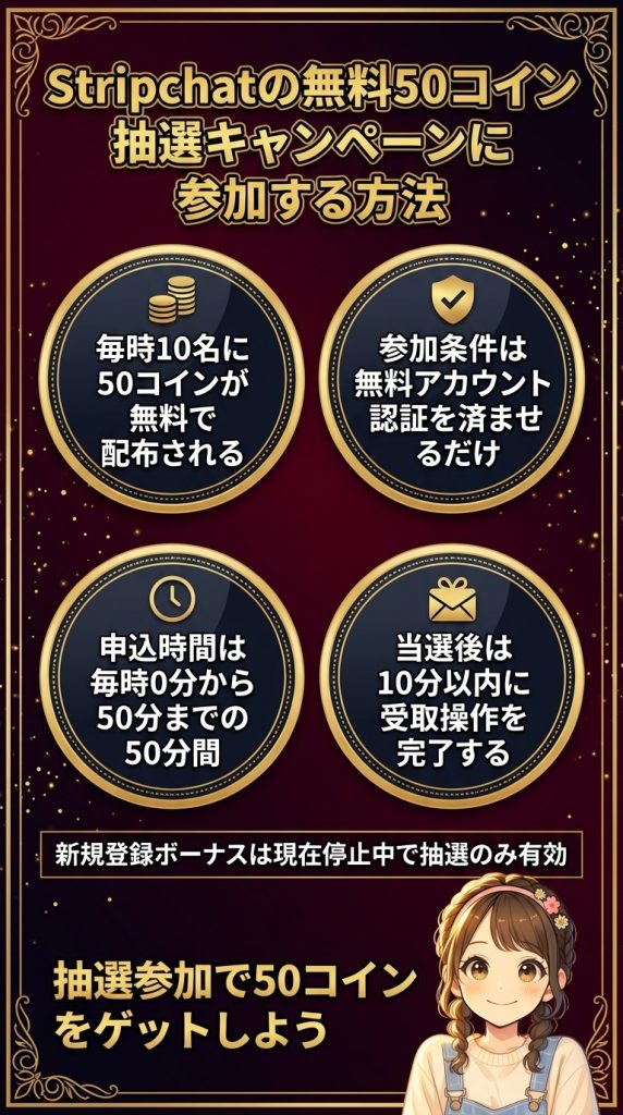 Stripchatの無料50コイン抽選キャンペーンに参加する方法
