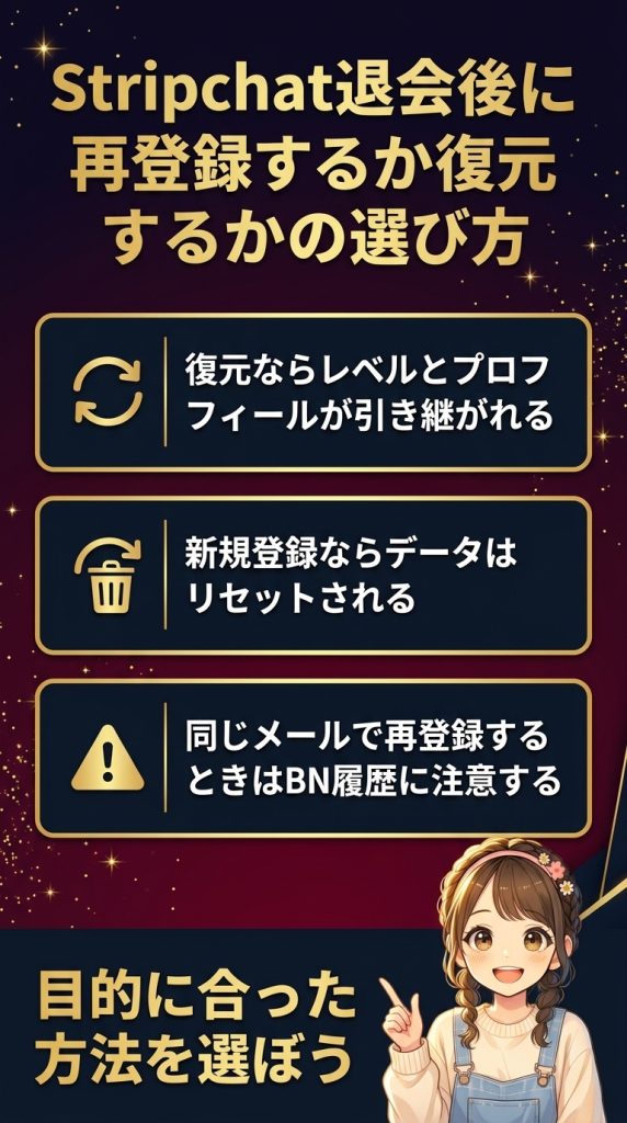 Stripchat退会後に再登録するか復元するかの選び方