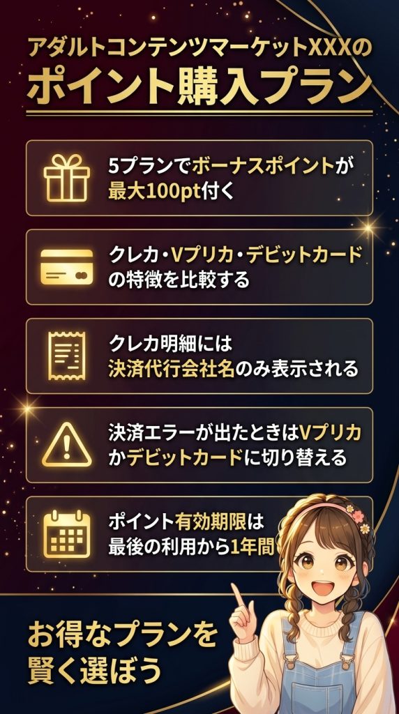 アダルトコンテンツマーケットXXXのポイント購入プラン
