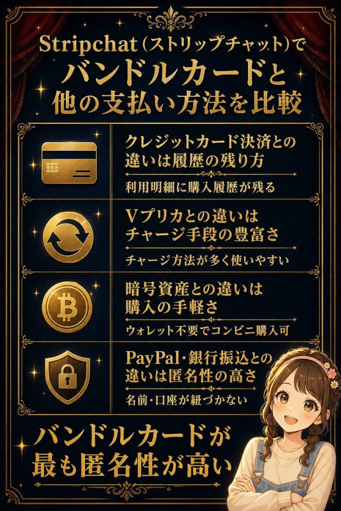 Stripchat(ストリップチャット)でバンドルカードと他の支払い方法を比較