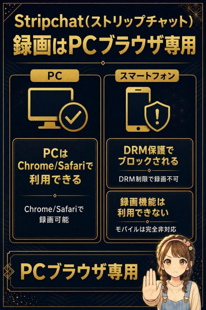 Stripchat(ストリップチャット)録画はPCブラウザ専用