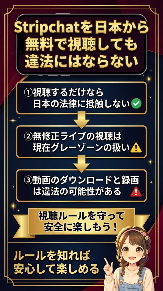 Stripchatを日本から無料で視聴しても違法にはならない