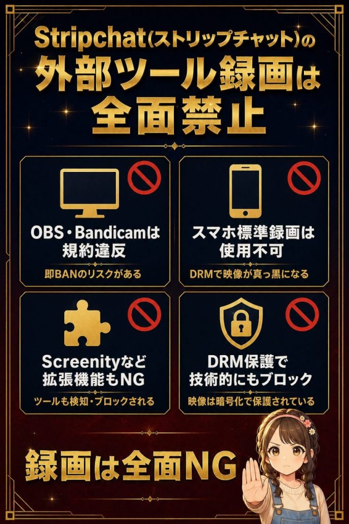Stripchat(ストリップチャット)の外部ツール録画は全面禁止