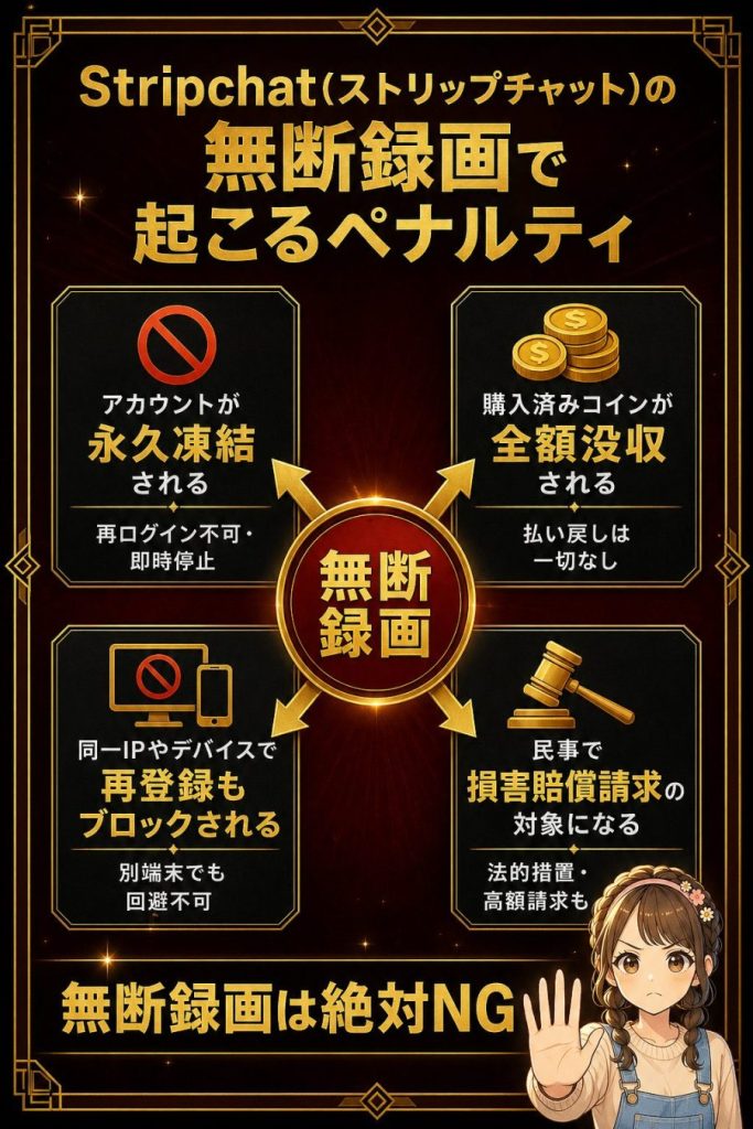 Stripchat(ストリップチャット)の無断録画で起こるペナルティ