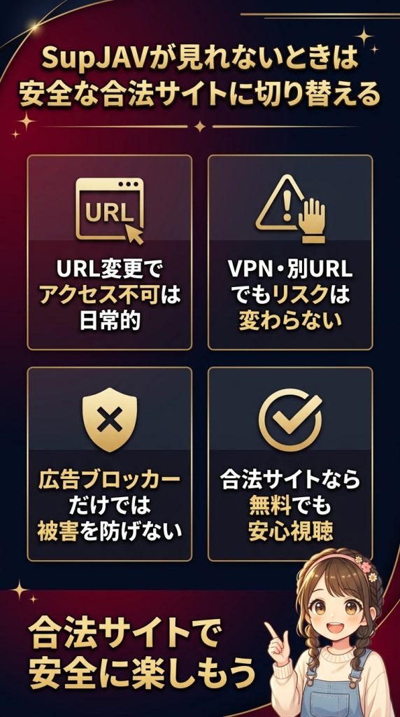 SupJAVが見れないときは安全な合法サイトに切り替える