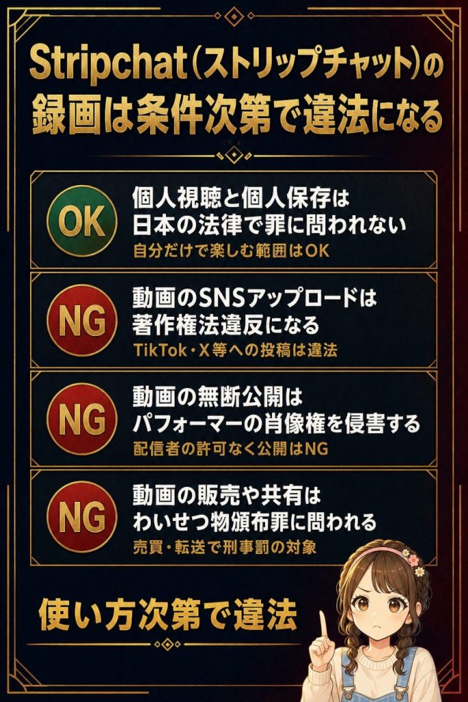 Stripchat(ストリップチャット)の録画は条件次第で違法になる