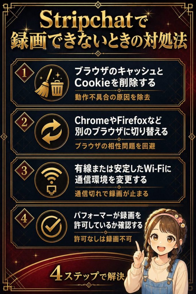 Stripchat(ストリップチャット)で録画できないときの対処法