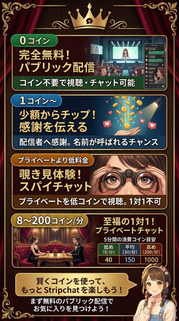 Stripchatのコインの使い方と機能ごとの消費量