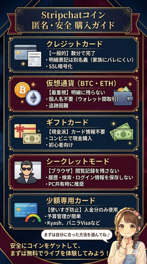 Stripchatのコインを匿名で安全に購入する方法